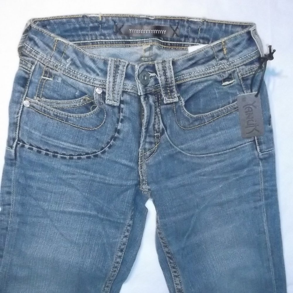 Yanuk Denim Light Blue Fade Bootcut Jeans with Floral Overlay Back Pockets